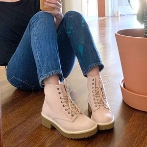 pink suede combat boot